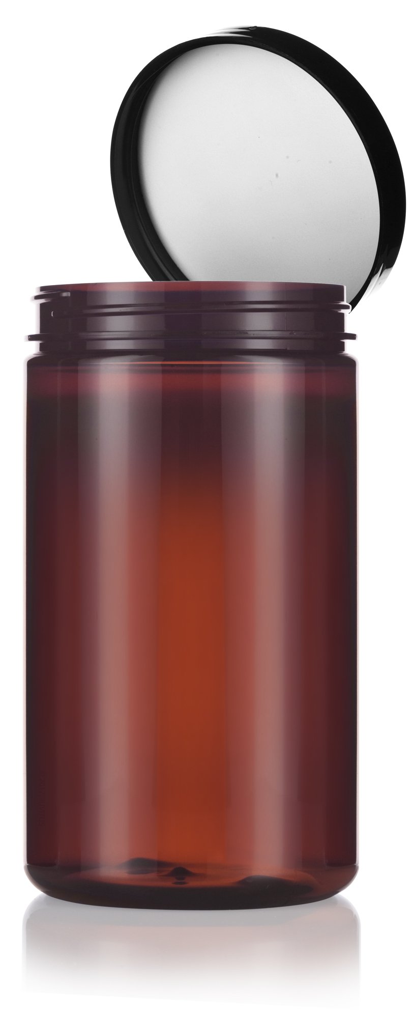 JUVITUS 32 oz Large Amber PET Plastic (BPA Free) Refillable Empty Jar with Black Smooth Foam Lined Lid (6 pack)