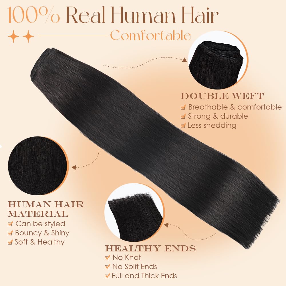 Clip in Hair Extensions Real Human Hair 18 Inch 110g Invisible Seamless Human Hair Clip in Extensions for Women 7pcs Per Set with Double Weft 1B Natural Color