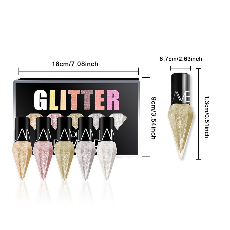 Glitter Liquid Eyeliner, 5 Colors Eyeliner Colorful Set, Shimmer Metallic Silver White, Gold Sparkling Eye Liner, Long Lasting Flare Eye Liner Liquid, Diamond Eye Makeup Set