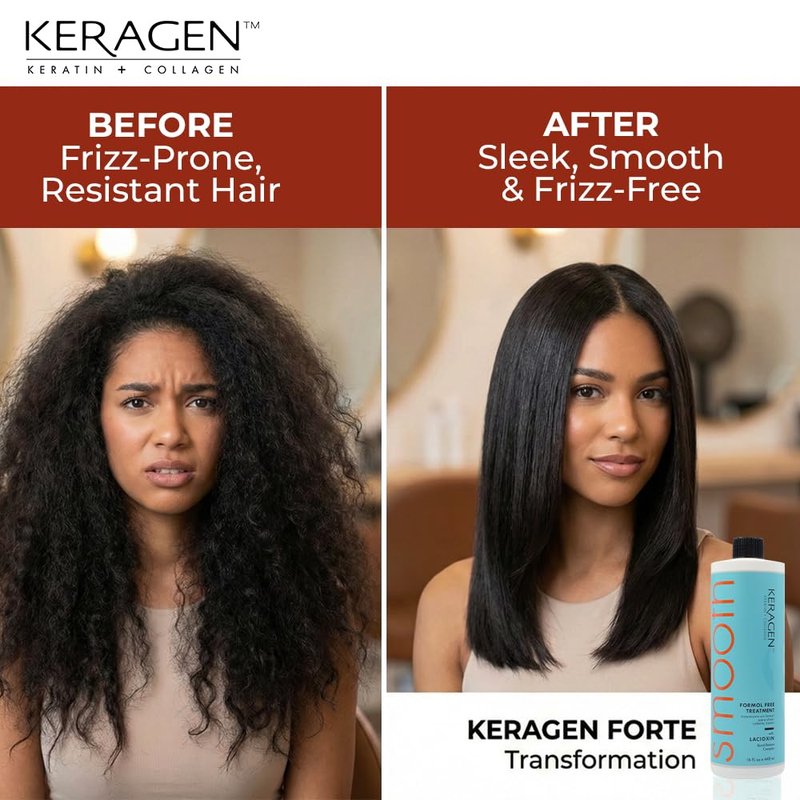Keragen Brazilian Keratin Smoothing Treatment | Formaldehyde-Free Blowout for Frizzy, Dry, or Damaged Hair | Smooth, Silky Results | Fine to Medium Hair | 16 Oz