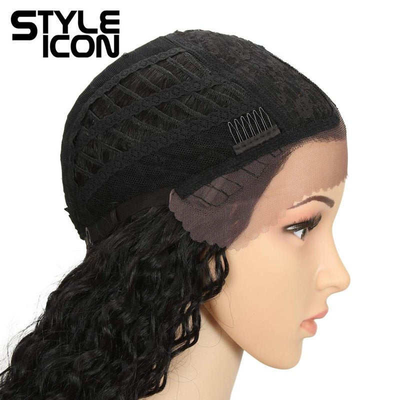 Lace Front Wigs for Women - 28” Long Curly Black Synthetic Wig | Heat Resistant, 130% Density