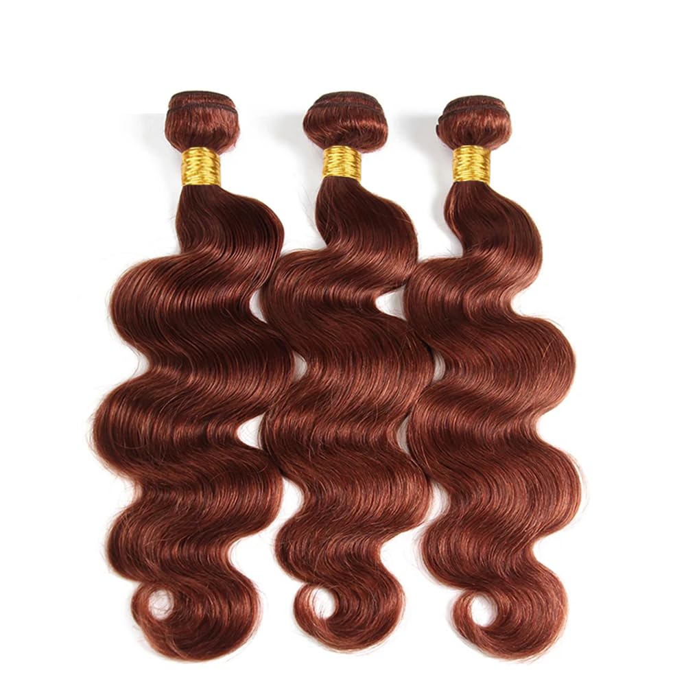 Niciitysi Color 33 Human Hair Reddish Brown Body Wave Bundles 8 10 12 inch Double Weft Brazilian Copper Red Hair Extensions Auburn Bundles Silky Soft for Women