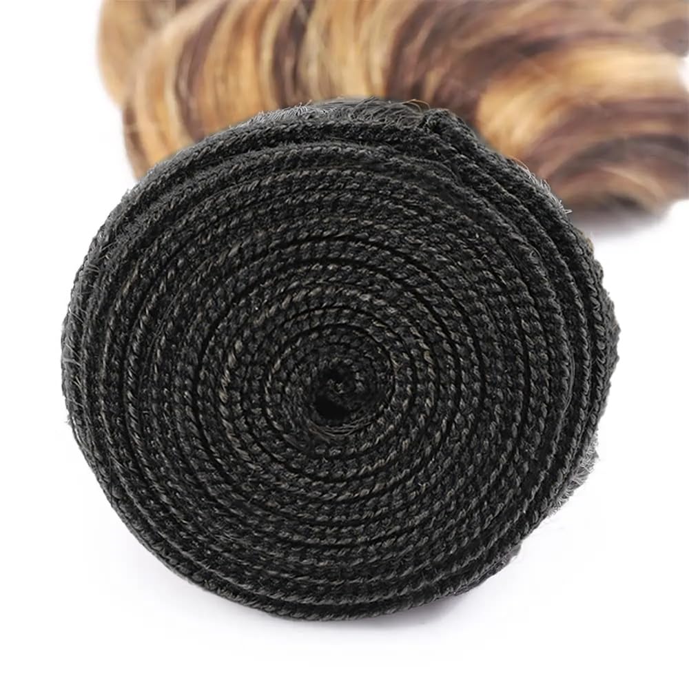Niciitysi T1BP4/27 Highlight Body Wave Bundles Human Hair Ombre Three Tone Blonde Mixed With Brown Wet and Wavy Bundles Double Weft Brazilian Hair Extensions for Women 10 12 14 inch