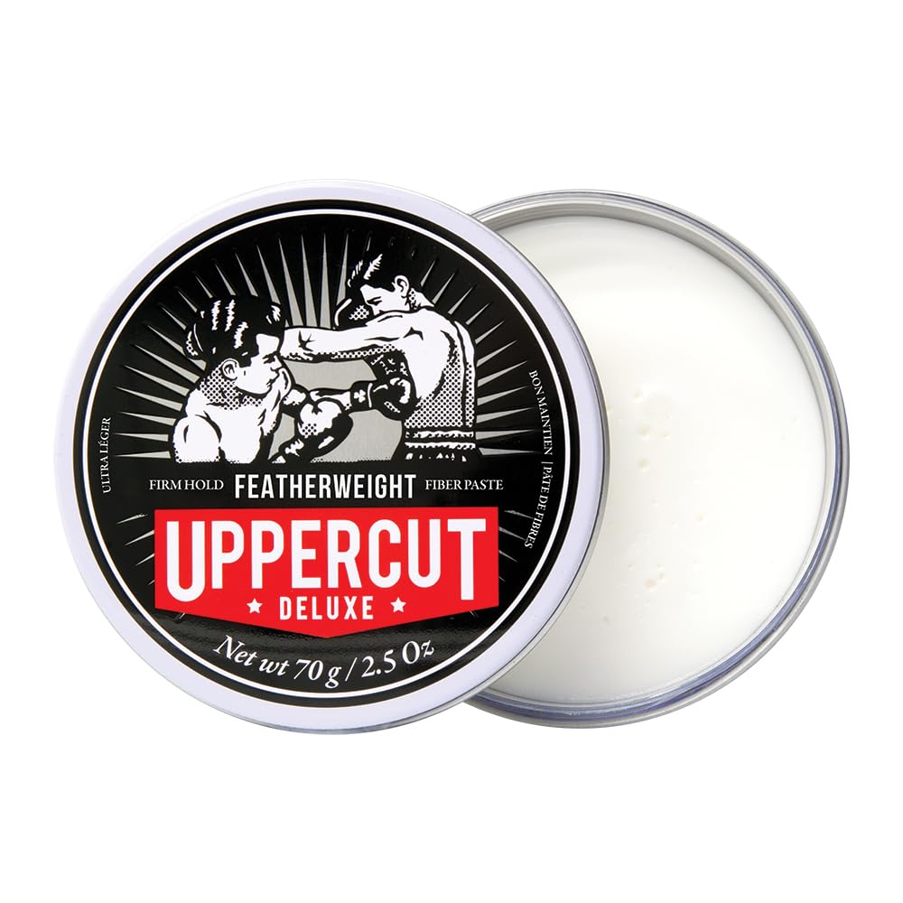 Uppercut Deluxe Featherweight Pomade 2.5oz | Firm Hold Low Shine Hair Paste | Lightweight Fiber Pomade for Texture, Volume & Lift | Matte Natural Finish Men's Styling Product for Short to Medium Hair