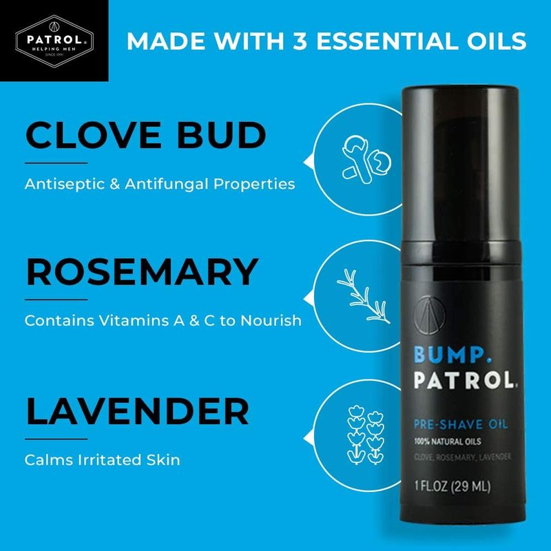 Bump Patrol Pre Shave Oil for Men with Natural Essential Oils – Smooth Razor Glide, Face and Head Shaving Prep, Lightweight Travel Size Pre Shave for Men - 1 oz (Pack of 2)