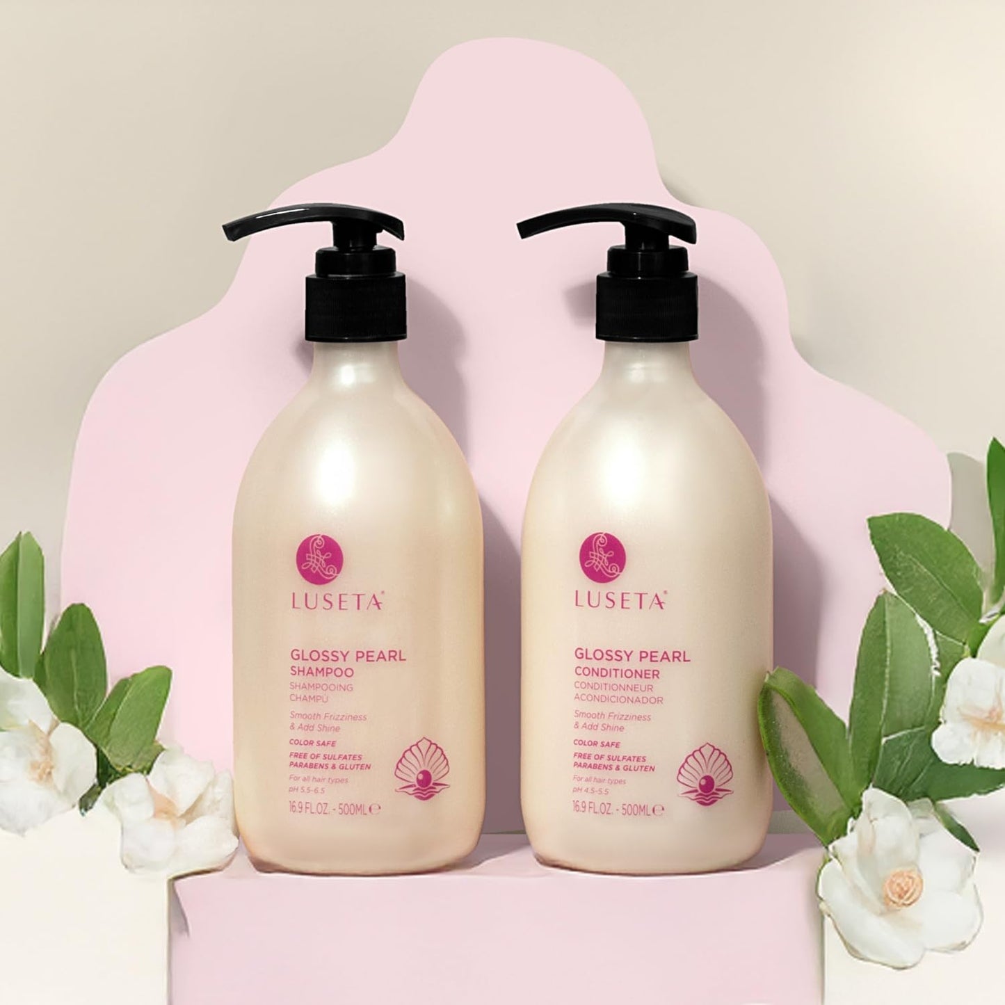 Luseta Glossy Pearl Shampoo and Conditioner Set Smooth & Moisturize, Add Shine and Helps Tame Frizz,Hydrating for Damaged Hair, Detangle,Nourish Strands, Sulfate Free,16.9oz*2