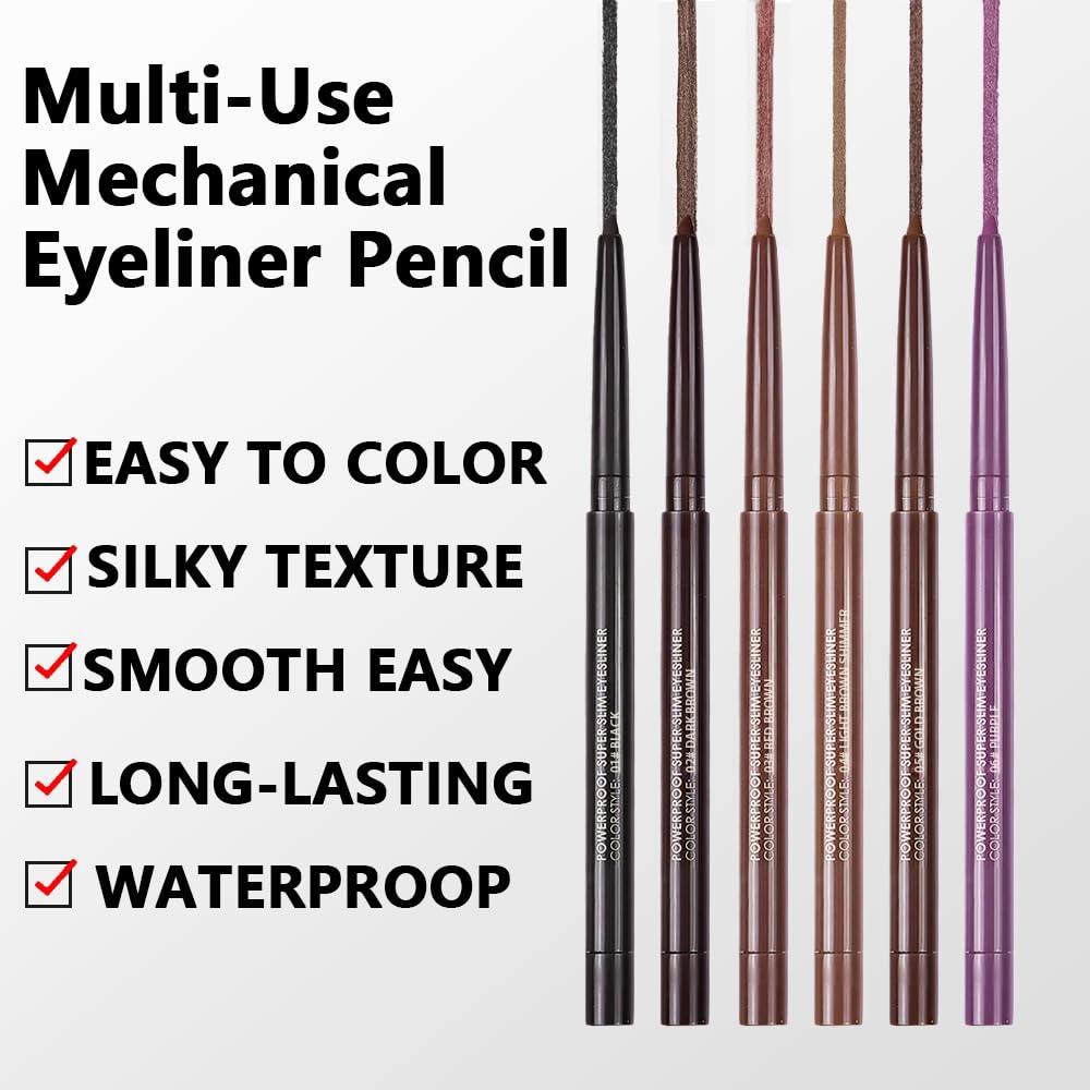 Kaely 2Pcs Dark Brown Light Brown Shimmer Gel Eyeliner Pencil, Smooth Eye Liner Waterproof Smudge Proof, Built in Sharpener, Long Lasting Eye Makeup, Vegan & Cruelty-Free, 02+04