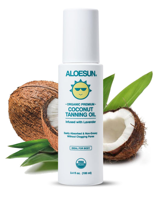 ALOESUN Organic Coconut Tanning Oil Spray Infused with Organic Lavender Oil | Natural Deep Tanning Accelerator | Moisturizing & Hydrating Tan | Non-Greasy | Vegan & Cruelty-Free | Travel Size 3.4 Oz