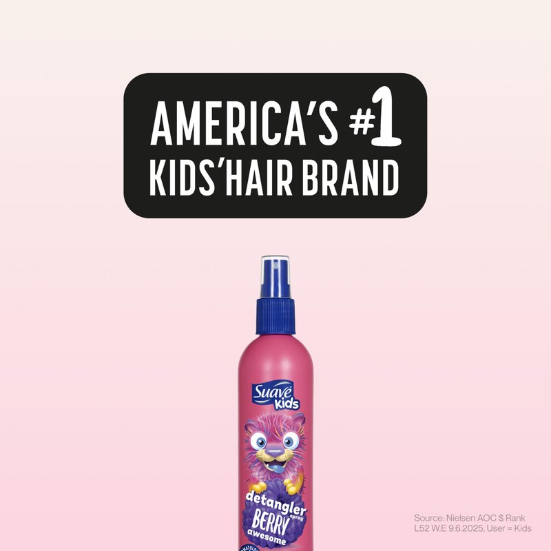 Suave Kids Detangler Spray For Tear-Free Styling, Berry Awesome Dermatologist-Tested Hair Detangler Formula 10 oz, Pack of 6