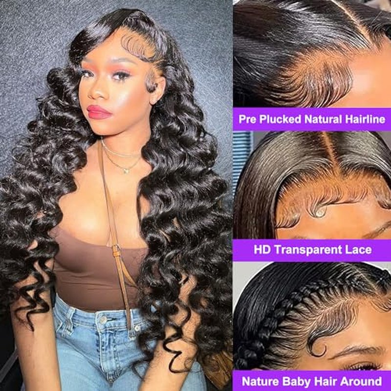 Deep Wave Lace Front Wigs Human Hair 180 Density Glueless Wigs for Women 13x4 HD Transparent Lace Front Wigs Pre Plucked with Baby Hair 24 Inch