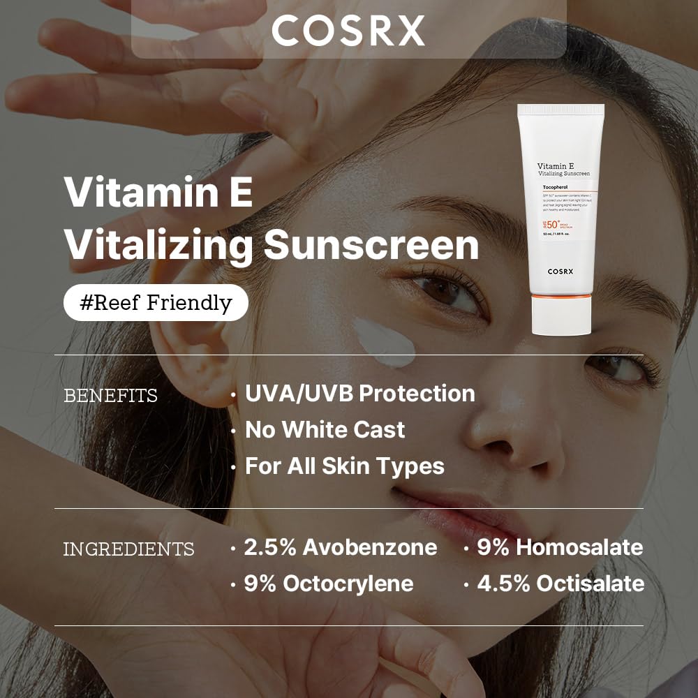 COSRX Vitamin E Face Sunscreen SPF 50 | Discoloration Care with 2% Alpha Arbutin