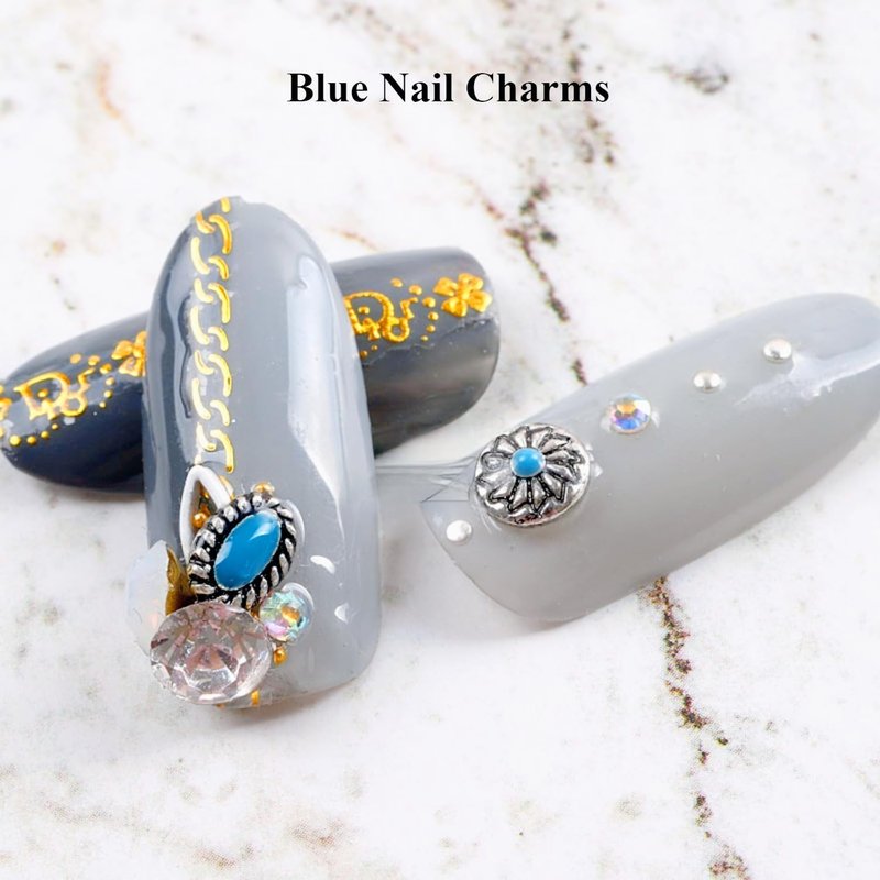 Turquoise Nail Charms - 50 PCS 3D Western Cowboy Nail Art Decorations | Mixed Shapes for Gel & Acrylic Nails (Blue)