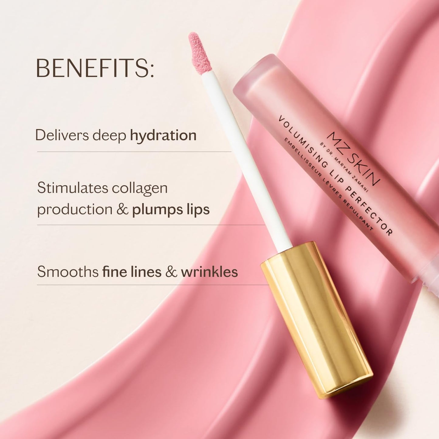 MZ SKIN Volumizing Lip Perfector | Plumping & Hydrating Lip Gloss with Peptides and Caffeine for Fuller, Smoother Lips, 3 mL / .10 oz