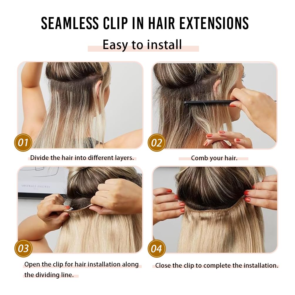 14" Remy Clip in Hair Extensions Human Hair Natural Black to Chestnut Brown Highlight Black for Beauty - Short Silky Straight 8pcs Real Hair Extensions Clip In Human Hair(14 inch 100g #(1BT6) P1B)