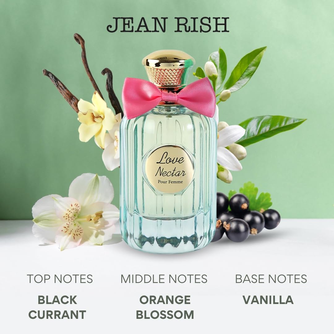 Jean Rish Love Nectar Perfume for Women Eau De Parfum, Long-Lasting Luxury Fragrance, Made In USA - Jasmine, Vanilla, Patchouli, Musk Scent - 100ml / 3.4 oz