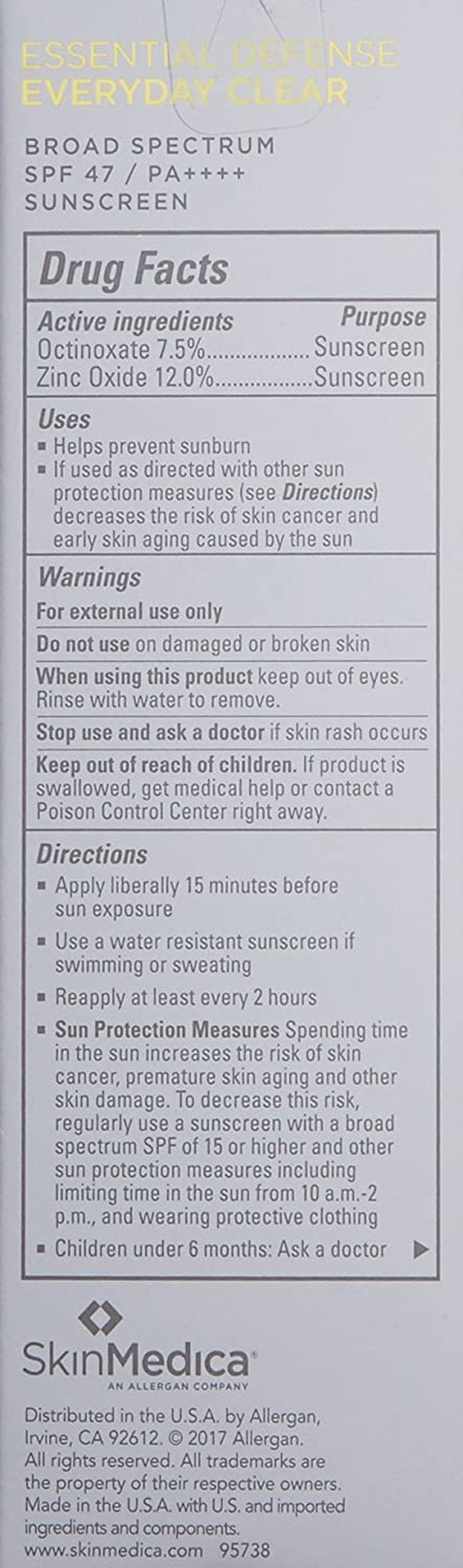 SkinMedica Essential Defense Everyday Clear SPF 47 Sunscreen - Lightweight Facial Sunscreen for Oily/Combination Skin | 1.85 Oz