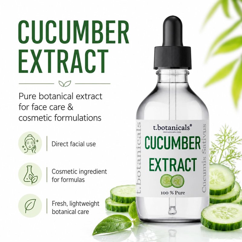 t.botanicals Pure Cucumber Extract Liquid Glycerite Alcohol Free Serum for Face Wash Mask Body Cosmetic Formulations and Skin Care Cream, Lotion, Shampoo, Conditioner Recipes (4 oz.)