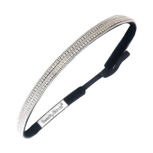 Sweaty Bands Womens Girls Headband - Non-Slip, Velvet-Lined Sparkly Hairband - Bling It Dripping in Diamonds Silver 3/8-Inch