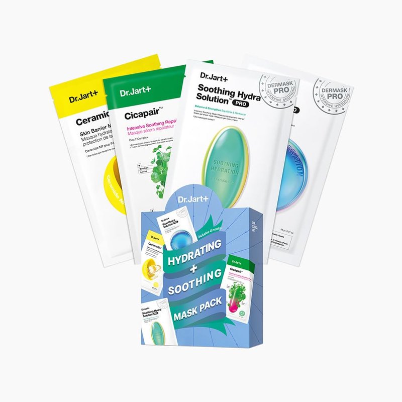 Dr.Jart+ Hydrating and Soothing Face Mask Value Set | 4 Korean Face Masks | Korean Skin Care Set | Gifts for Women