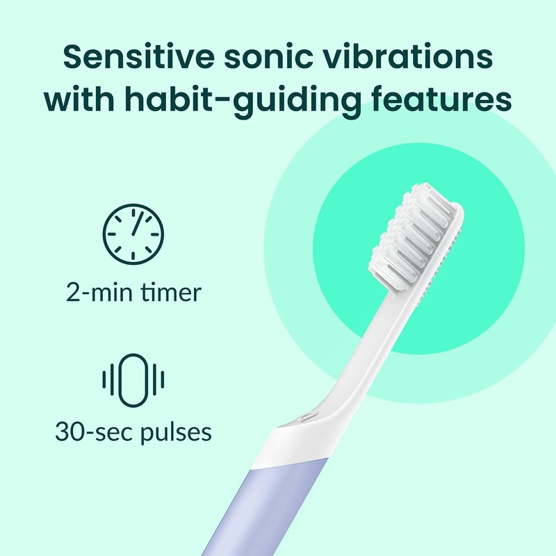 Quip Sonic Electric Toothbrush for Adults with Timer - Includes Travel Case & Replacement Brush Head - 3 Month Battery Life, Plastic Handle - Lavender