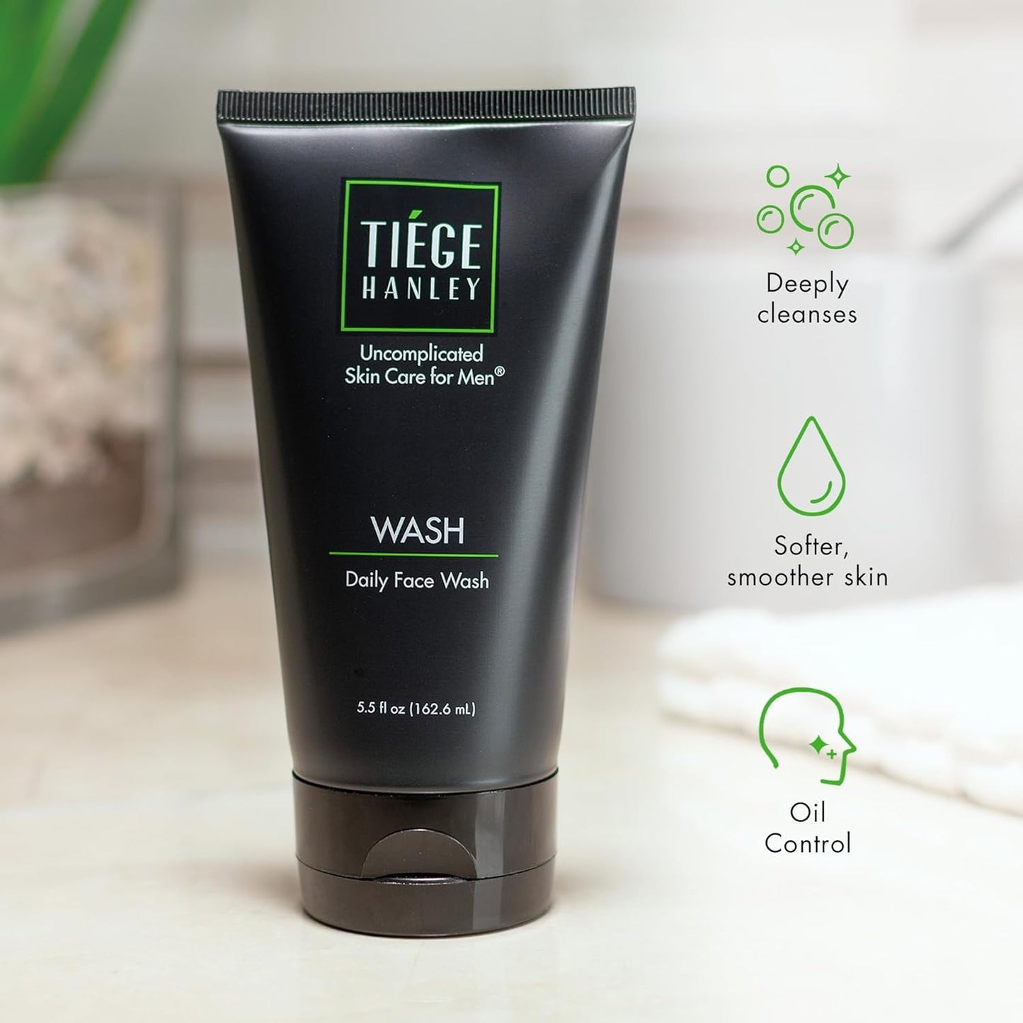 Tiege Hanley Daily Face Wash for Men - Gentle Fragrance-Free Cleanser with Jojoba Oil & Aloe | 5.5 Fl Oz