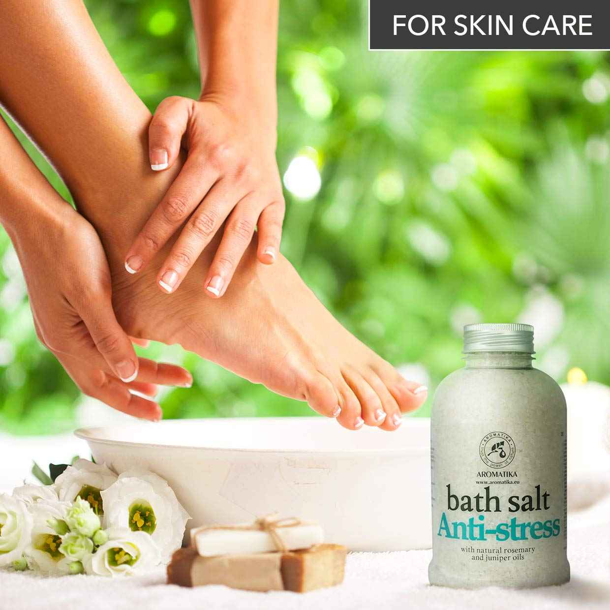 De-Stress Bath Salt 21.16 Oz w/Natural Rosemary & Juniper Oils - Natural Bath Sea Salts 600g - Best for Good Sleep - Relaxing - Calming - Body Care - Beauty - Aromatherapy