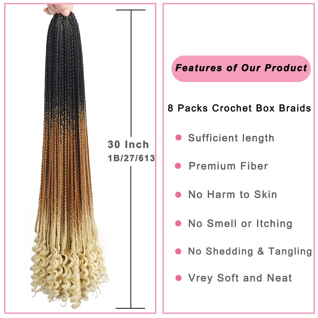 144 Strands Goddess Crochet Box Braids with Curly Ends30 Inch Pre Looped Box Crochet Hair 8 Packs CurlyCrochet Braids for Black Women
