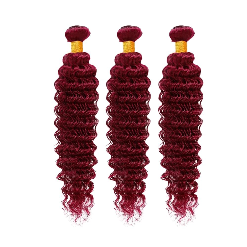 Burgundy 99J Human Hair Bundles - Deep Wave 10, 12, 14 Inch | Raw Unprocessed Virgin Hair for Black Women