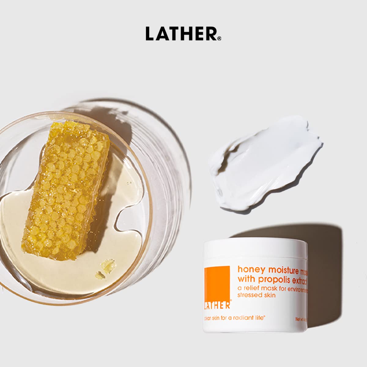 LATHER Honey Moisture Mask With Propolis Extract - Hydrating Face Mask for Dull Skin - Visibly Renew, Moisturize & Boost Hydration for Combination, Mature & Dry Skin - 4 Oz