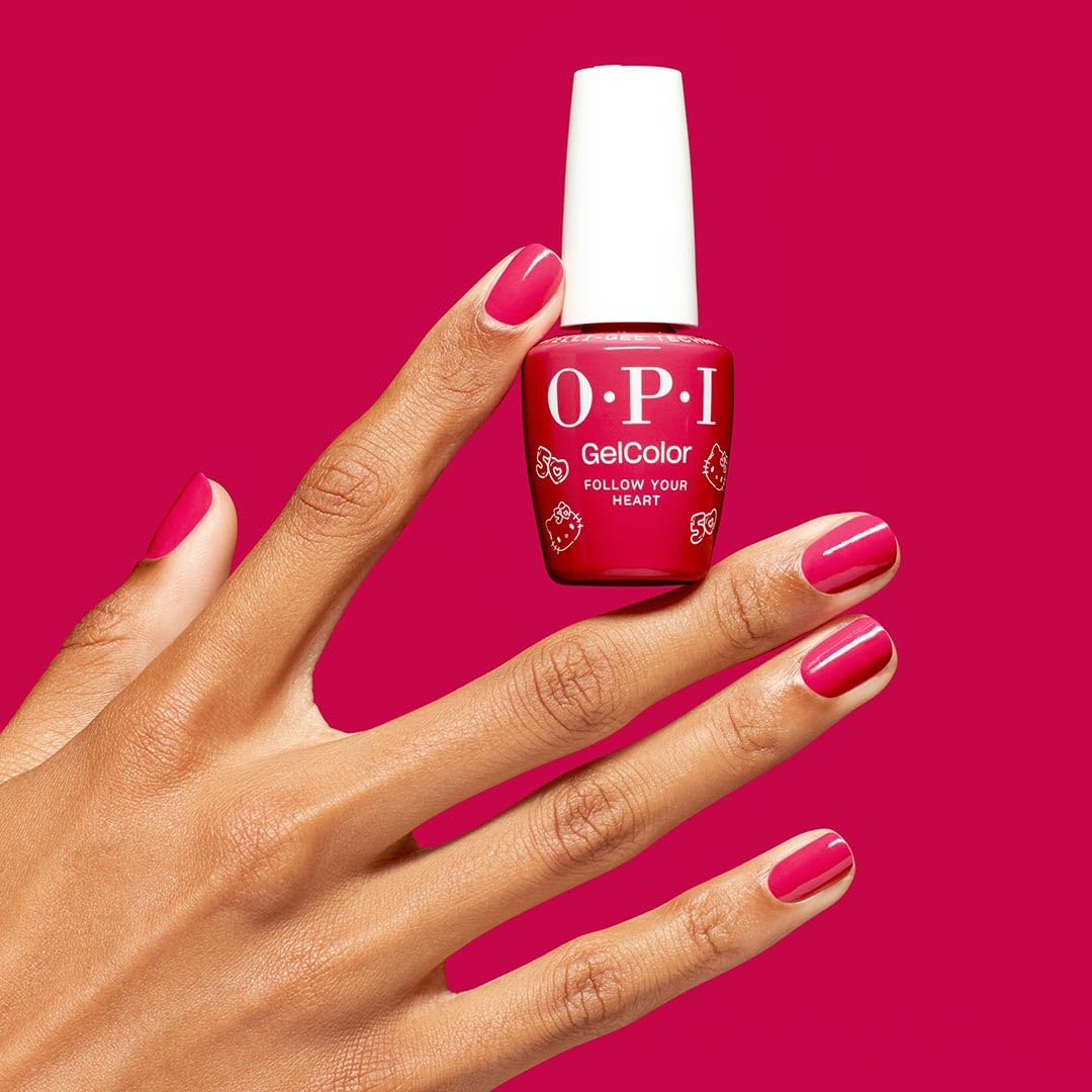 OPI GelColor Follow Your Heart | Opaque Bright Pink Crème UV Cure Gel Nail Polish | Hello Kitty Limited Edition Collection