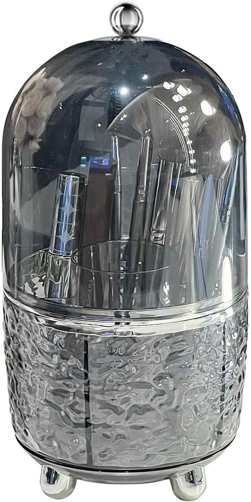 360 Rotating Makeup Brush Holder - Dustproof Spinning Organizer for Bathroom Countertop | Gray
