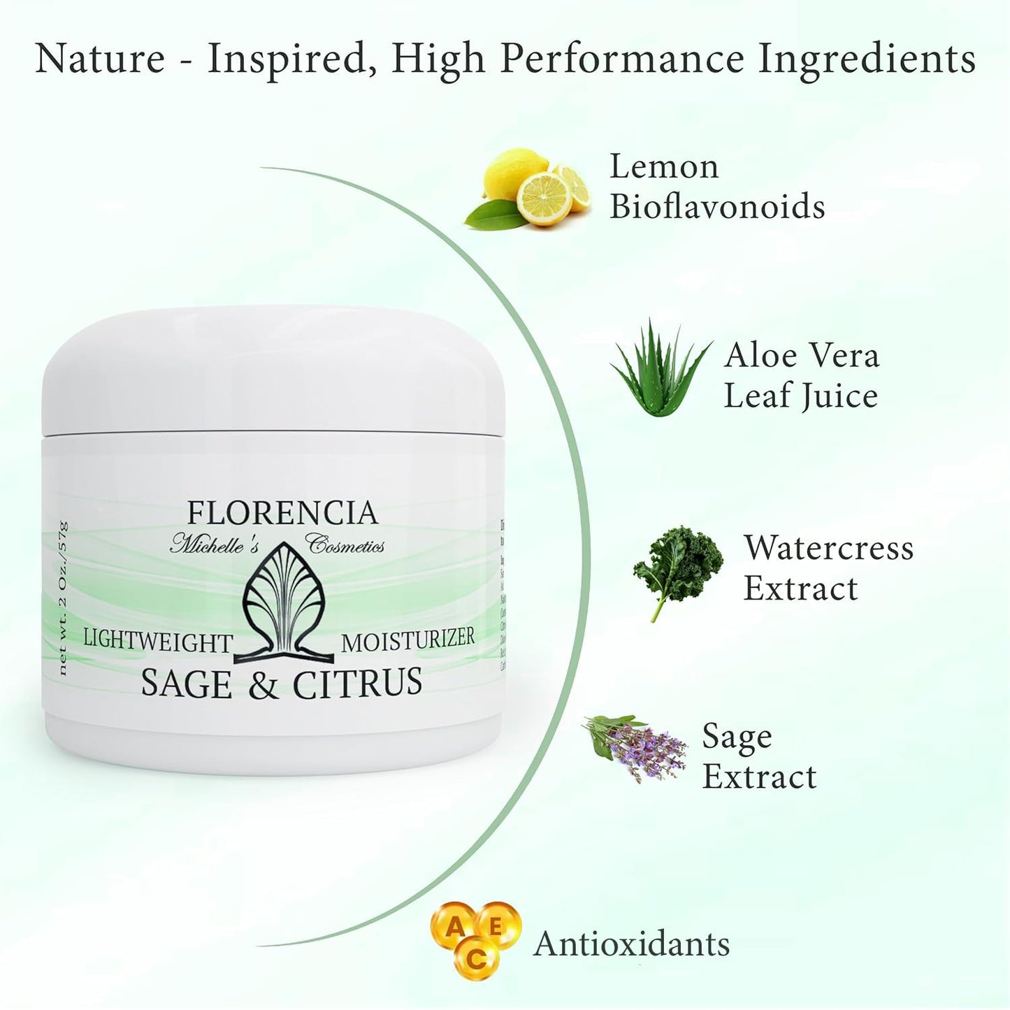 Florencia Lightweight Moisturizer - Fast-Absorbing Sage & Citrus Face Cream for Sensitive, Oily Skin | Hydrating & Nutrient-Rich