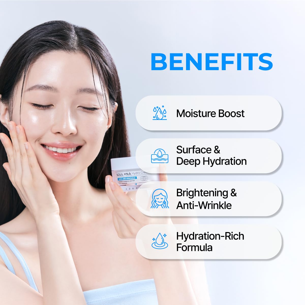 IZEZE Soul HNA Hydro Cream 1.69 fl.oz, 50 ml | Hyaluronic Acid Moisturizer Face Cream with Adenosine, Cypress Water, Niacinamide | Korean Skincare for Dry Skin, Hydrating and Firming