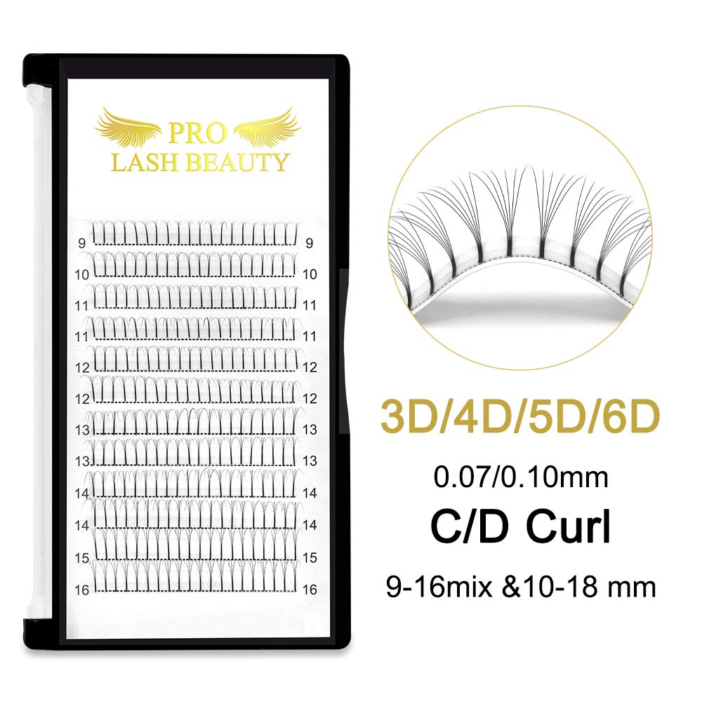 3D-C-0.07-9-16mix Long Stem Premade Fans Eyelash Extensions .07 .10 Volume Lash Extensions C D Curl(3D-C-0.07,9-16 mix)