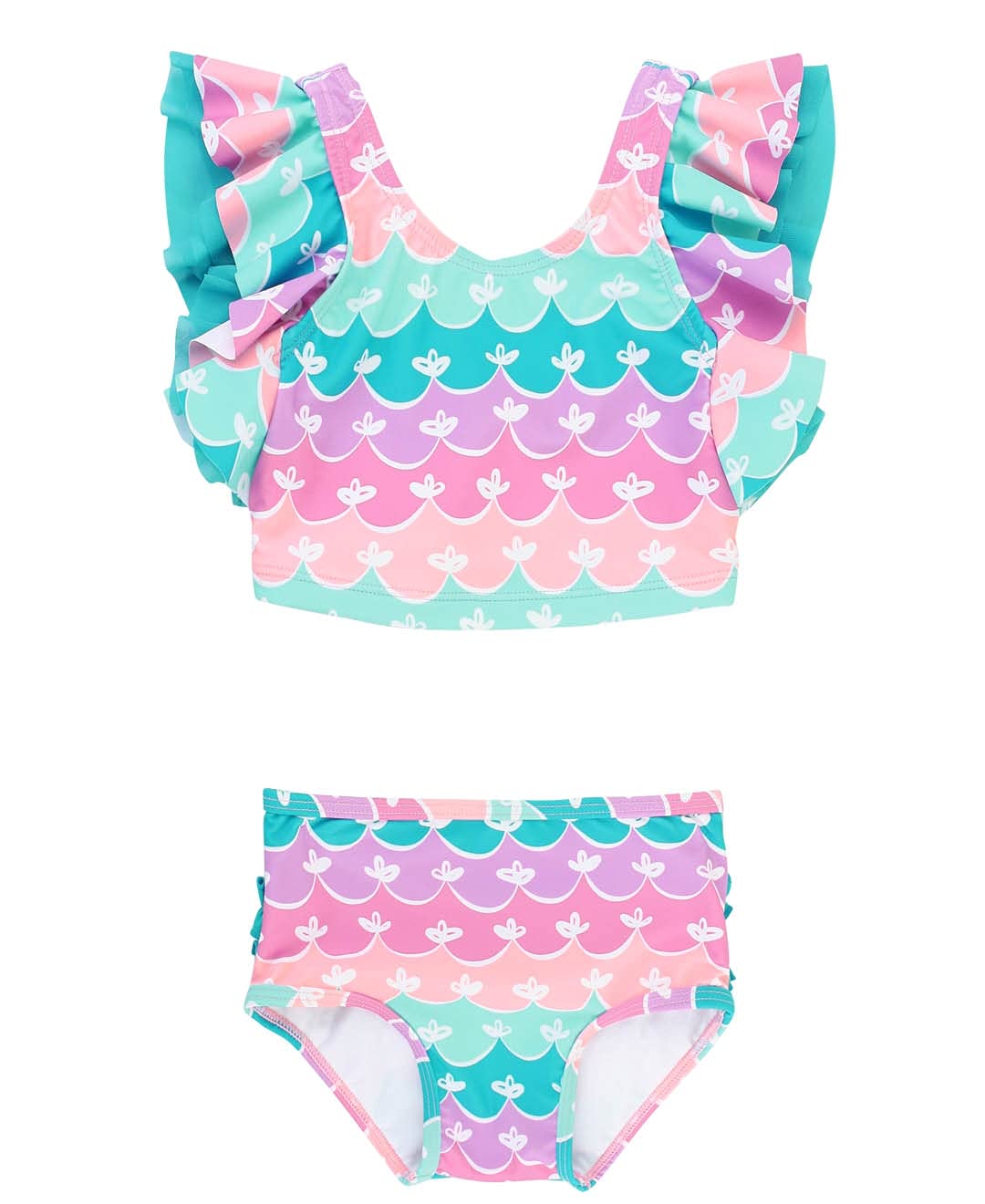 RuffleButts Baby/Toddler Girls Waterfall Tankini Two Piece Swimsuit - Mermaid, 5
