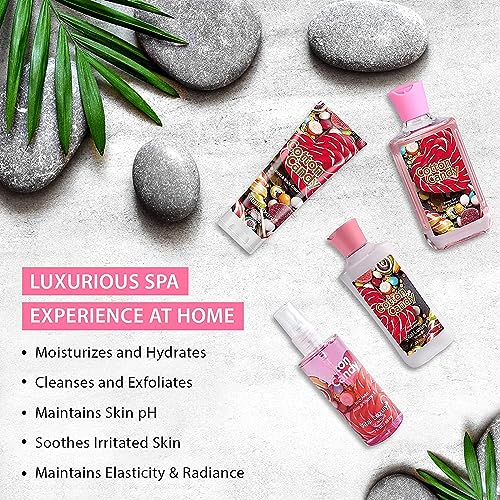 Cotton Candy Bath and Body Gift Set - 4-Piece Travel Kit with Body Lotion, Shower Gel, Body Cream & Fragrance Mist (3 Fl Oz) - Natural Extracts, Personal Self Care Kit for Women/Men