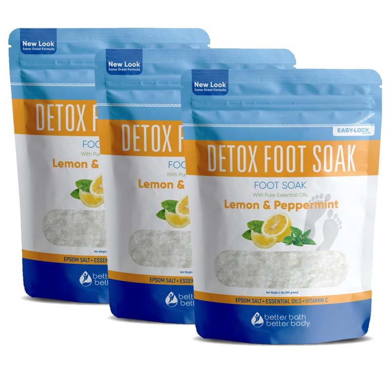 Detox Foot Soak (3 Pack) Epsom Salt Soothing Soaks and Athlete's Foot Detox with Essential Oils in BPA Free Pouch with Press Lock Seal (Bundle with Three 2 Lbs Pouches 6 Lbs Total)