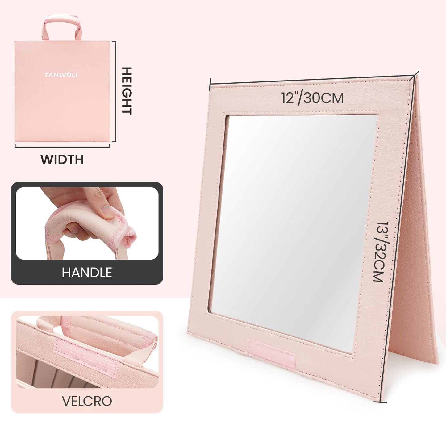 Fanwoli Hanging Mirror for Dance Bag with Garment Rack, Foldable, Pink