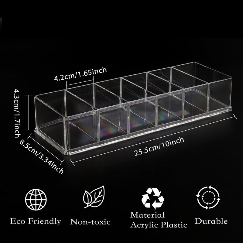 Nsmykhg 4 Pack Clear Acrylic Makeup Compact Organizer - 6 Slots Vanity Organizer for Eyeshadow Palette, Lipstick & Cosmetics, Drawer Makeup Organizer Holder (10 x 3.5 x 1.9 inches)