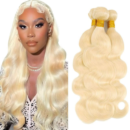 GLSMOSNW Blonde Bundles Human Hair 613 Body Wave Bundles Double Weft Unprocessed Brazilian Virgin Human Hair Extensions 613 Color 08 10 12 Inch