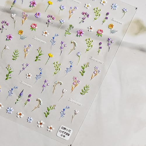 Flower Nail Stickers for Nail Art - Flowers Nail Art Stickers Summer Floral Leaf Plant 5D Embossed Nail Decals Self-Adhesive Nails Supply Manicure Sliders Flower Stickers for Nails Decoration