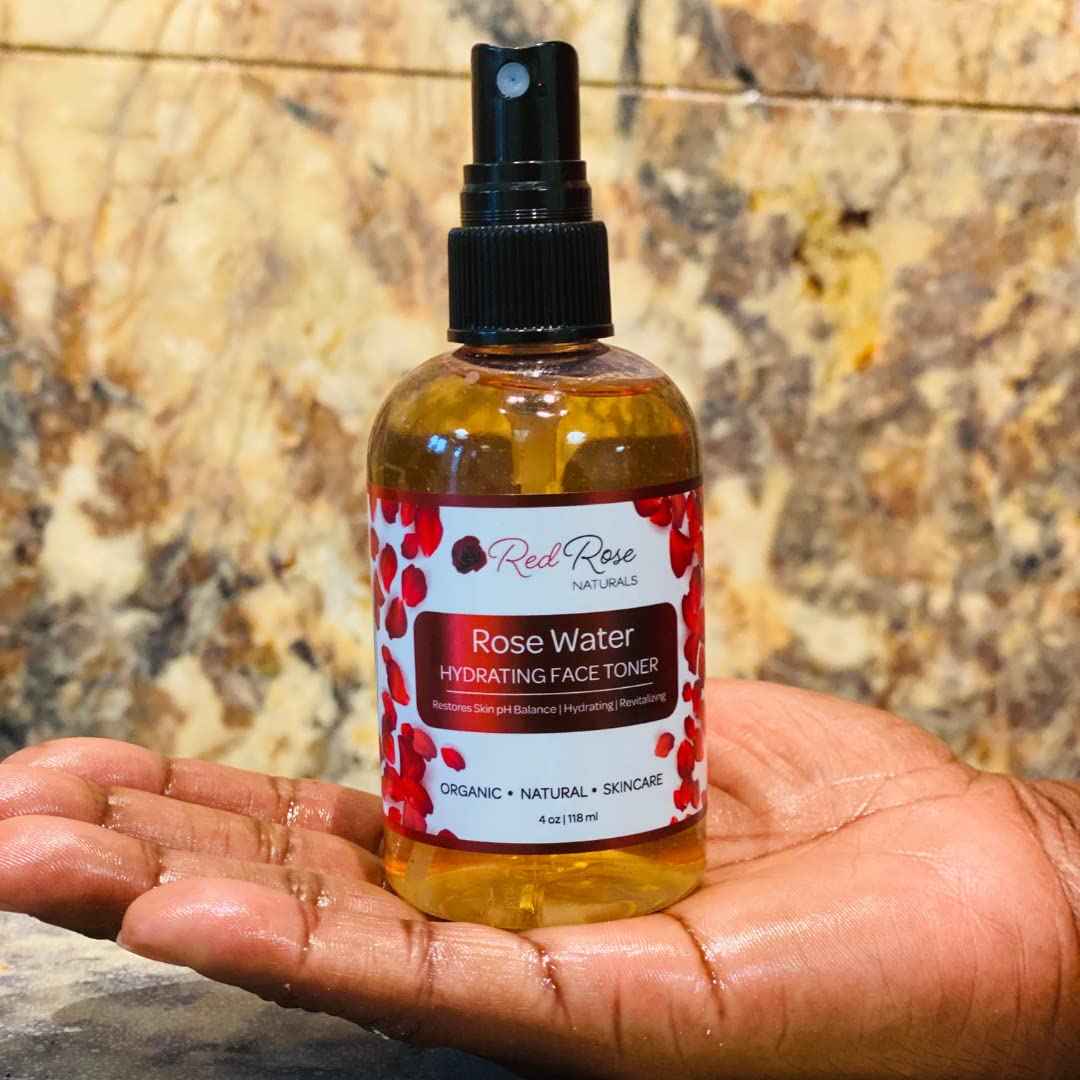 Red Rose Naturals Rosewater Toner, 100% Natural Hydrating Rose Water for Hair and Face, Gentle Formula, Suitable Sensitive Skin, Alcohol Free 4 oz. Spray Bottle