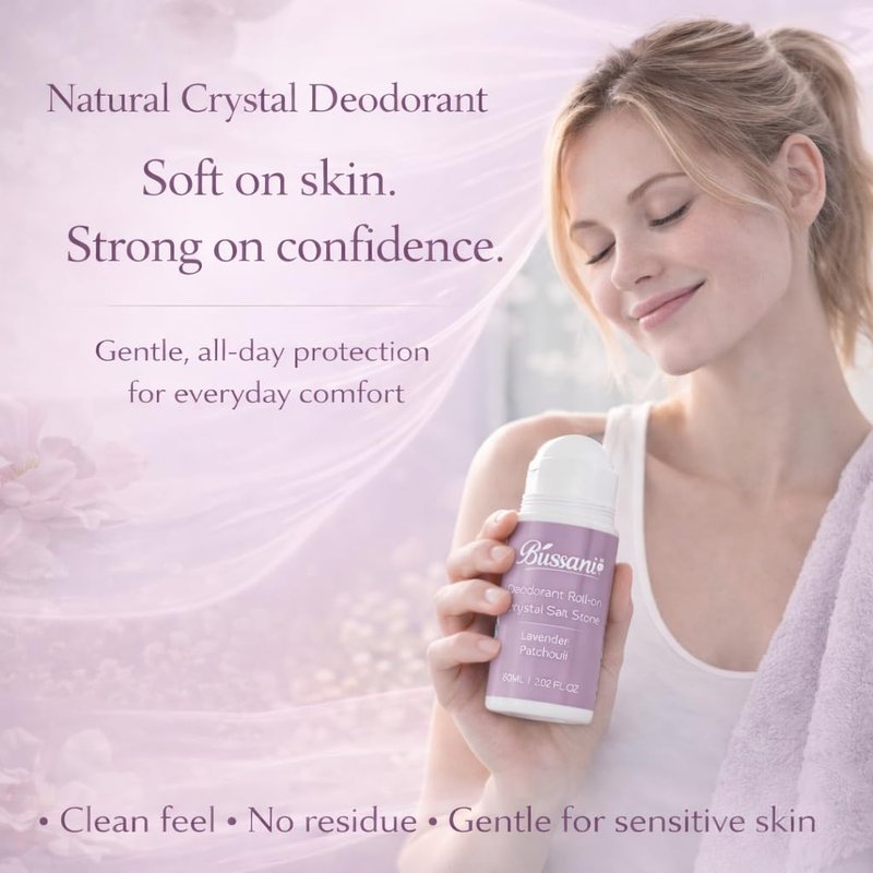 Bussani Women's Roll-On Deodorant | Salt Stone Formula, Long-Lasting & Aluminum-Free | 24-Hour Odor Protection | Gifts for Her ֻ| Fragrance: Lavender Patchouli Scent, 2.02 fl oz, Pack of 3