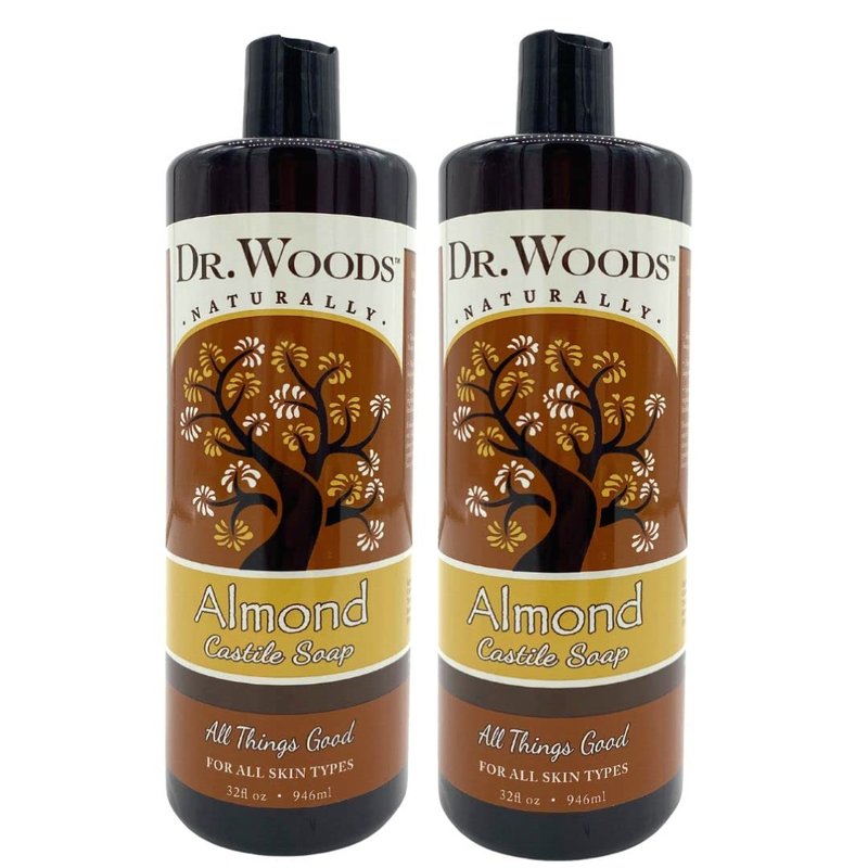 Dr. Woods Pure Almond Oil Castile Soap - Natural Cleansing for Face, Hands & Body | 32 Fl Oz, Pack of 2