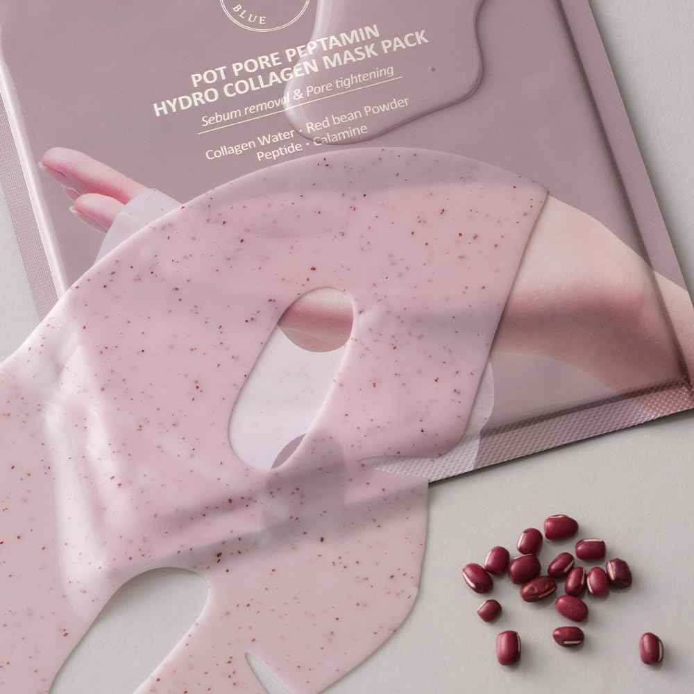 HEVEBLUE Pot Pore Peptamin Hydro Collagen Mask Pack 4ea - Hydrating Overnight Hydrogel Mask, Skin Firming, Pore Tightening, Hypoallergenic,Collagen Ampoule Absorbing Over Time
