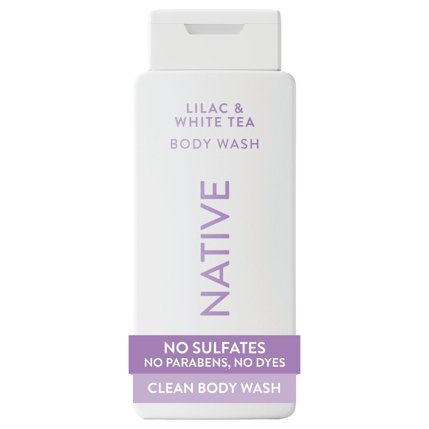 Native Clean Body Wash, Gentle & pH-balanced for Sensitive Skin, 24-Hr Freshness for Women & Men, Vegan & Cruelty-Free, Free of Sulfates, Parabens & Phthalates, Lilac & White Tea, 18fl oz