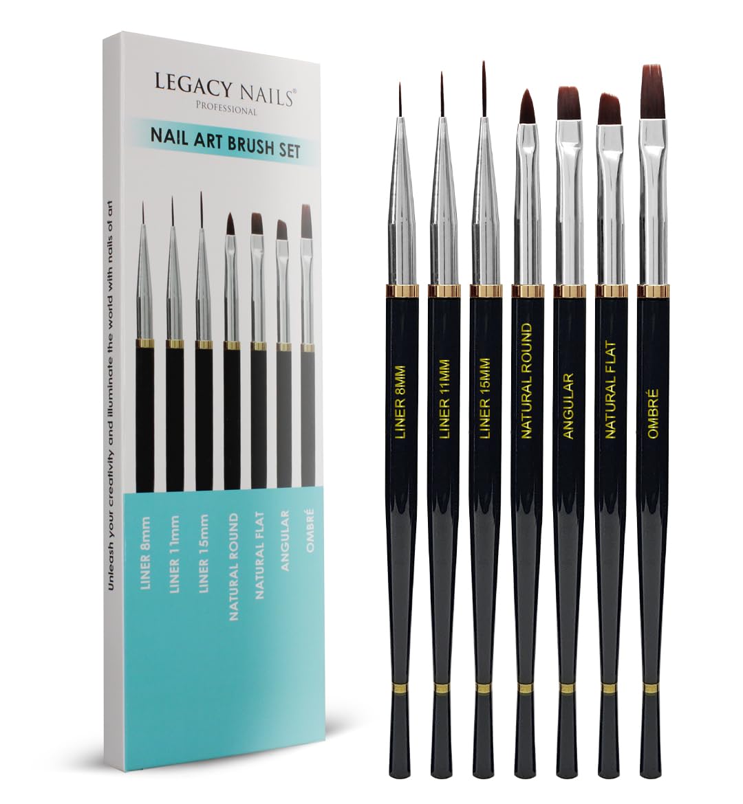 Legacy Nails Professional NAIL ART BRUSH SET 7 PCS - Brushes for Nail Art, Gel, Acrylic, Detailing, and Line Work – Durable, Easy to Clean, and Lightweight