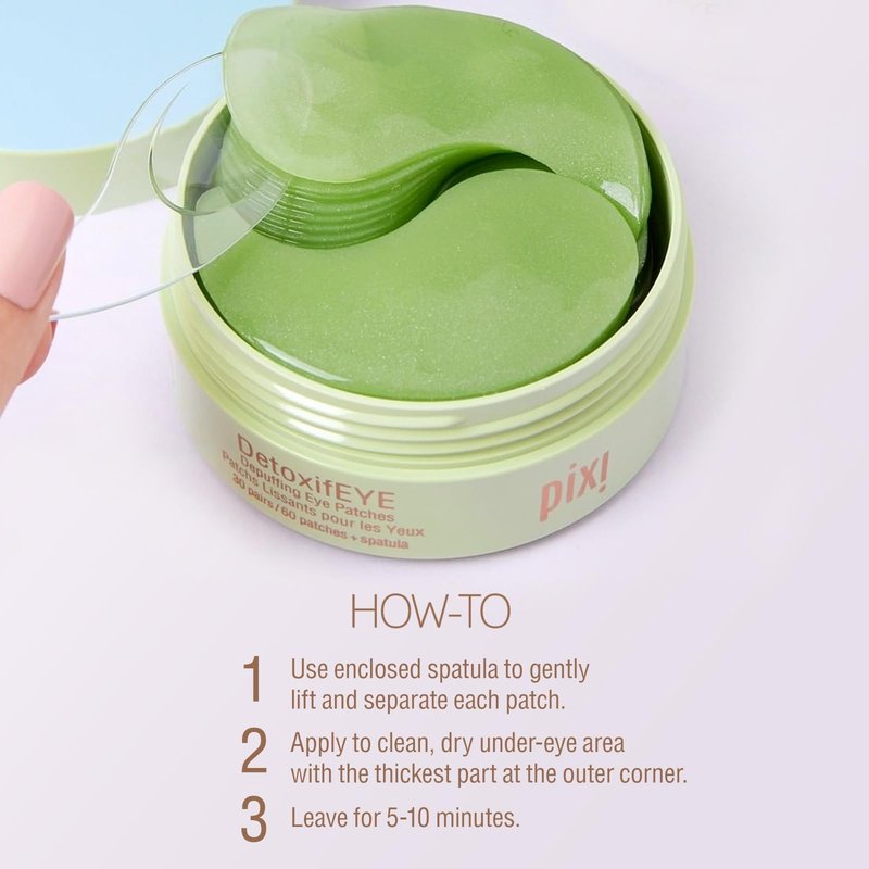Pixi DetoxifEYE Depuffing Hydrogel Under-Eye Patches, Cucumber, Hyaluronic Acid & Caffeine for Puffy Eyes and Dark Circles, Hydrate Eye Area, 30 Pairs, 60 Patches