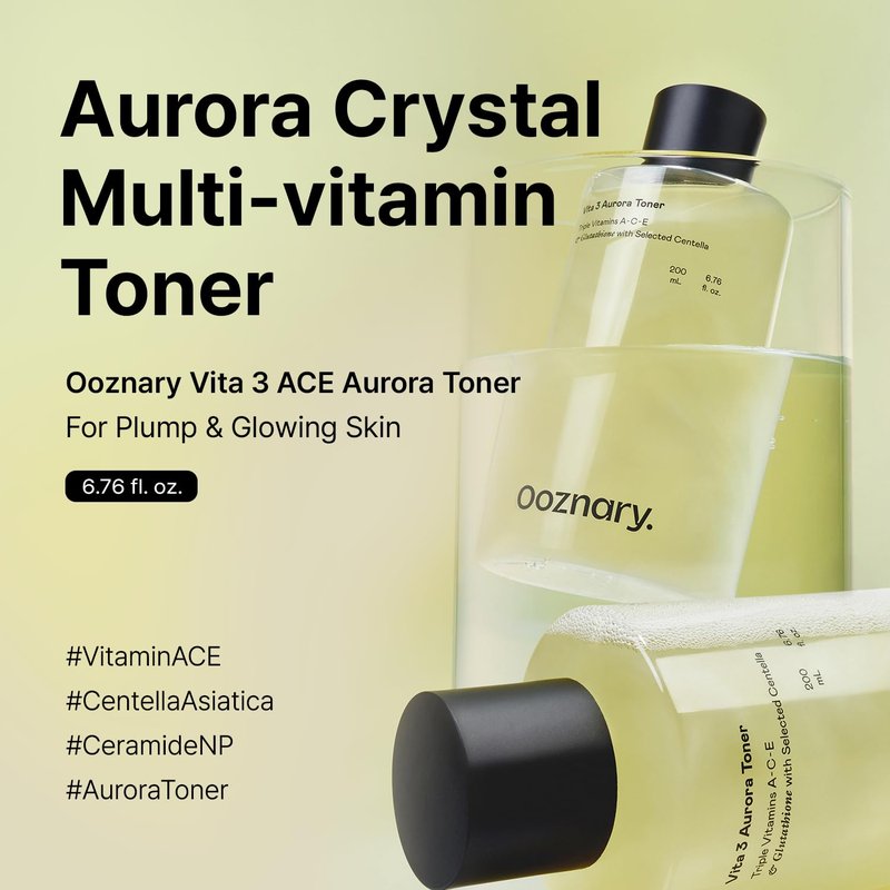 Ooznary Vita 3 Aurora Toner with Vitamin ACE and Triple Centella and Sea Buckthorn Water for Radiant Glow & Extra Hydration | Korean Skin Care | 6.76 fl.oz 200ml
