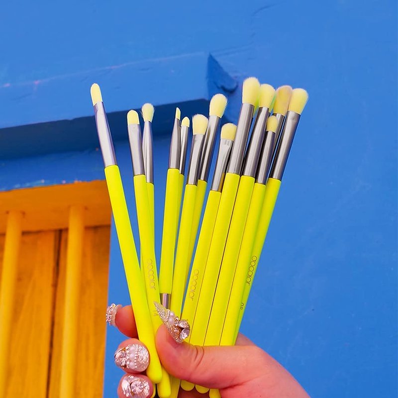 Docolor 15-Piece Neon Eye Makeup Brush Set | Professional Colorful Eyeshadow & Blending Brushes